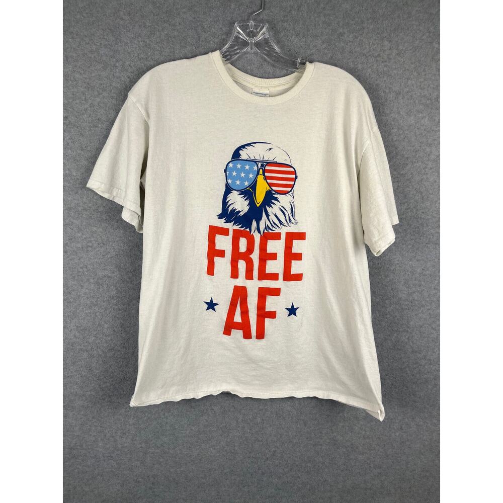 Patriotic Eagle American Flag "Free AF" T Shirtβ Size L White